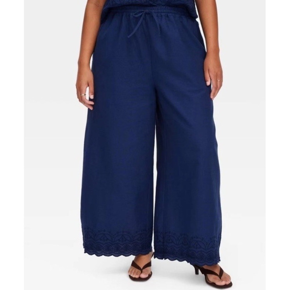 Women's Size XXL Scalloped Hem Drawstring Pants - Roller Rabbit Navy